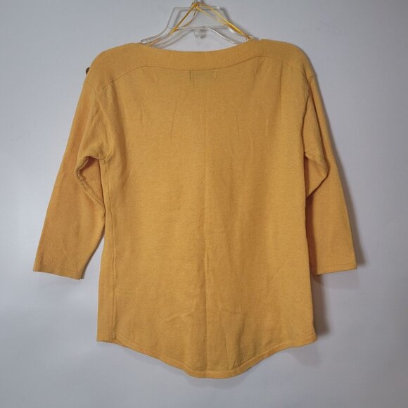 Carolyn Taylor Yellow Button Detail 3/4 Sleeve Knit Top - Picture 3 of 12